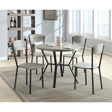 5 Piece Dining Set with Round Table in Gray Wood Finish